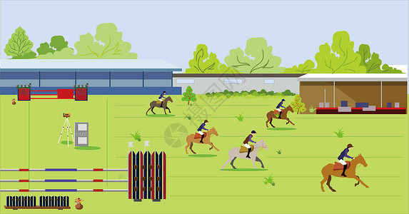 草场素材手绘马术运动比赛插画插画