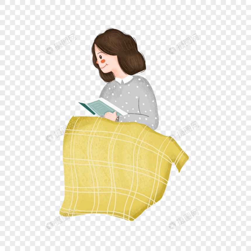 盖着毯子学习的女孩图片