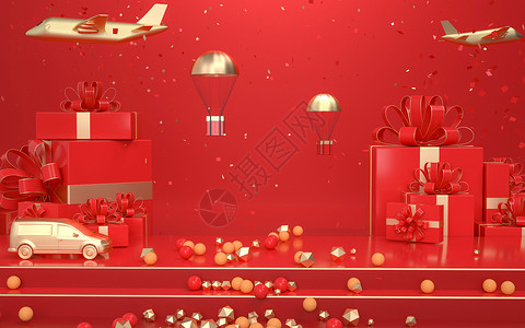 电商装饰热气球新年喜庆背景设计图片