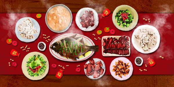 美味的饺子新春年夜饭插画
