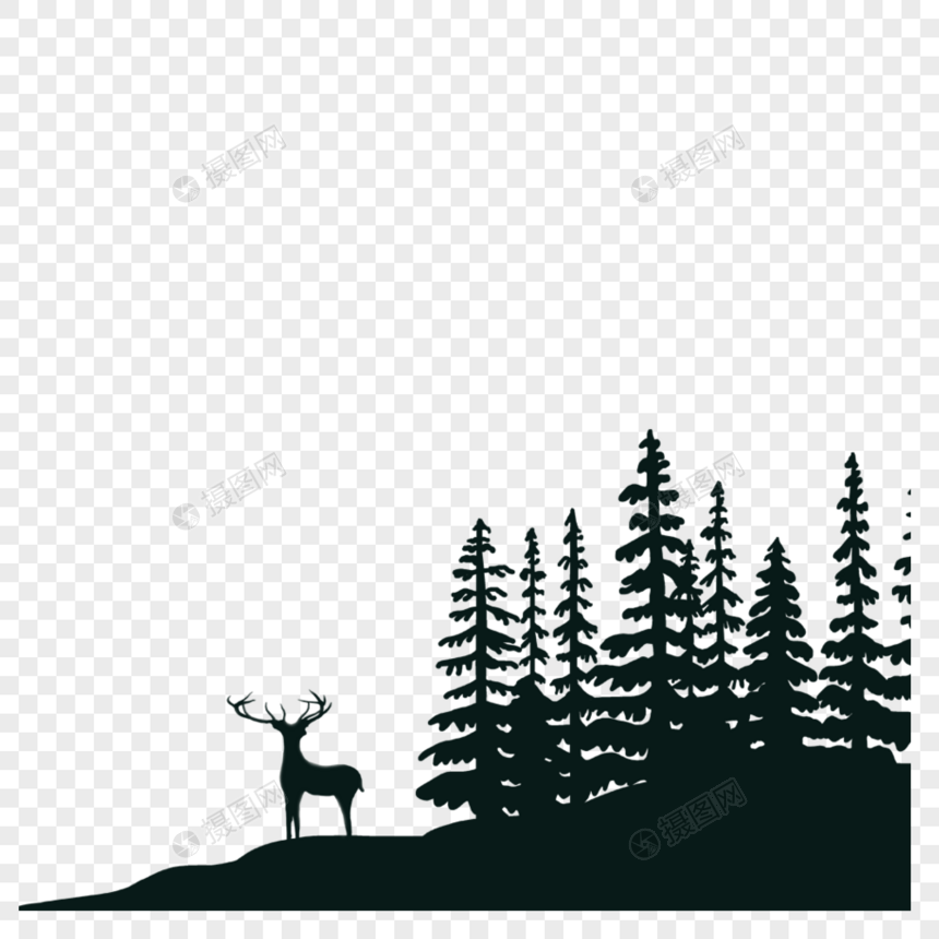 林中鹿剪影图片