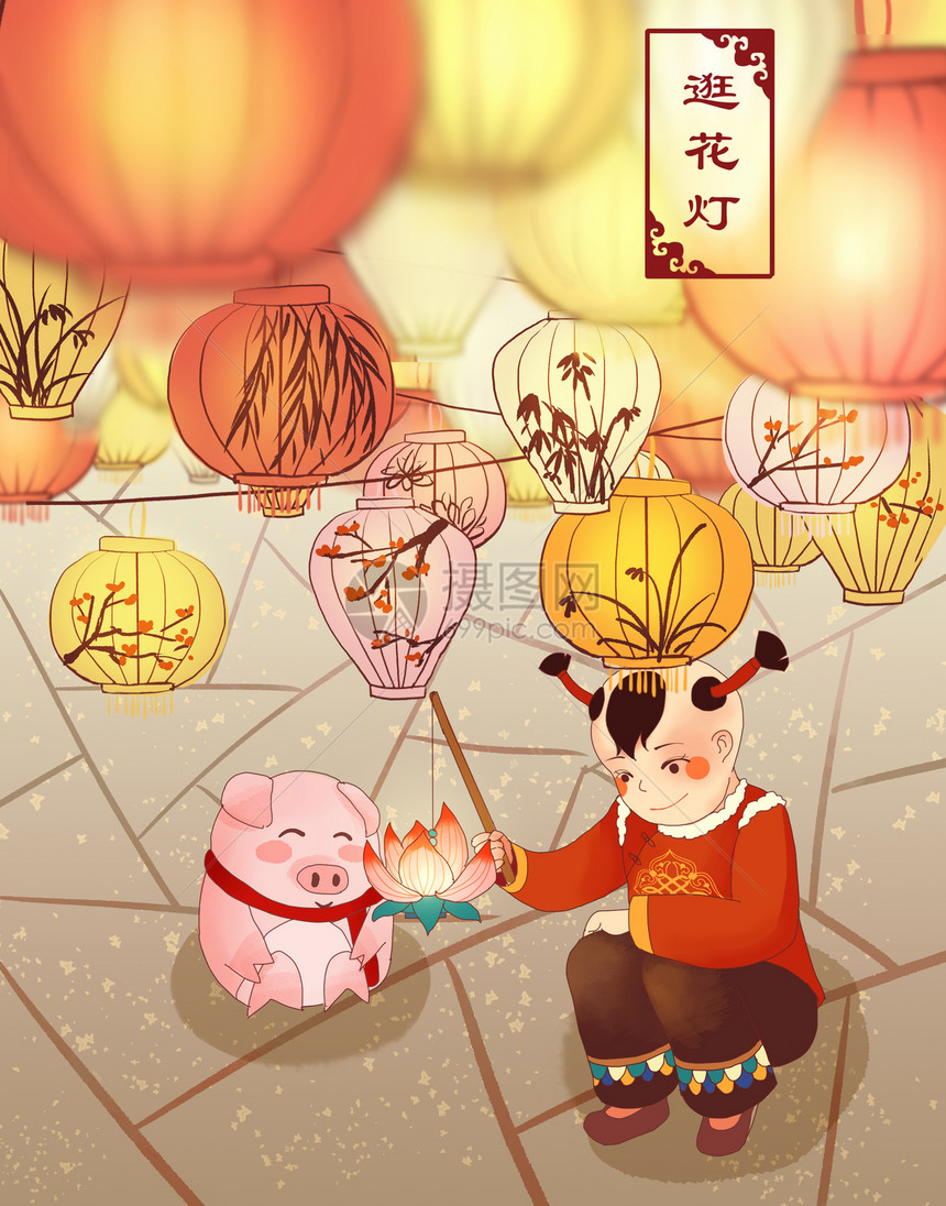 春节习俗正月赏花灯图片