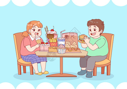 聚餐约会的情侣垃圾食品插画