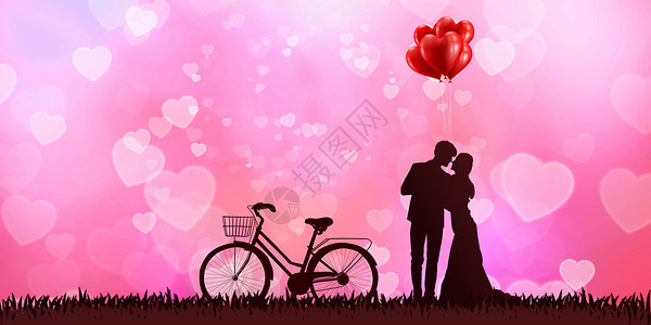自行车旁的情侣情人节设计图片
