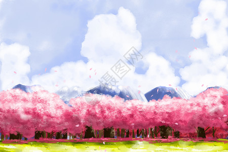 粉红色创意花瓣唯美 手绘樱花插画插画