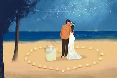 浪漫情侣海边婚纱照高清图片