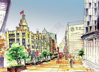 上海城市街道艺术都市插画
