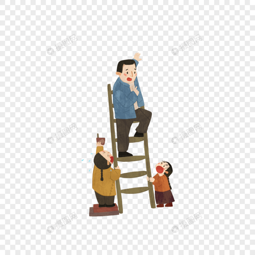给爸爸扶着梯子的孩子图片