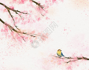 粉色小清新水彩樱花春天手绘插画高清图片