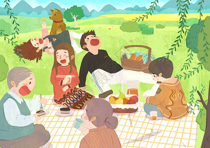 家人野餐春游野餐插画