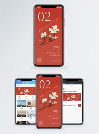 鲜花绽放极简风二月手机海报配图模板