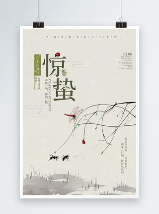 昆虫研究中国风惊蛰节气海报模板