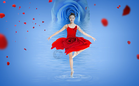 水中花瓣跳舞的女孩设计图片