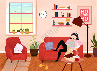 客厅落地灯生活方式之居家生活插画插画