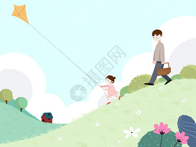 春游放风筝的父女高清图片