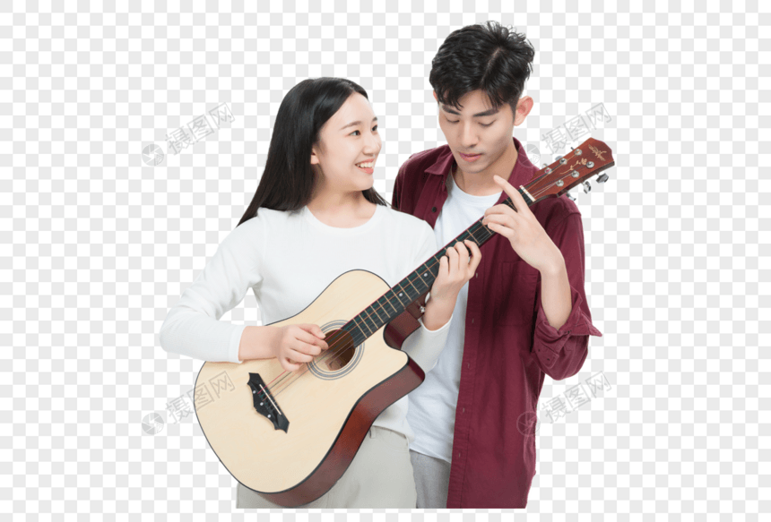 学习弹吉他的情侣图片