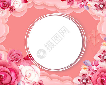 花朵圆形边框粉色花卉背景设计图片
