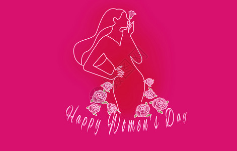 粉色效果光效三八妇女节剪影女性线条霓虹灯效果插画插画