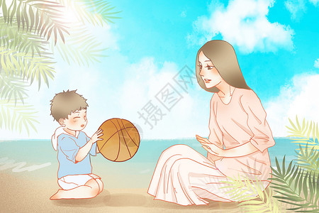 儿童篮球亲子时光插画