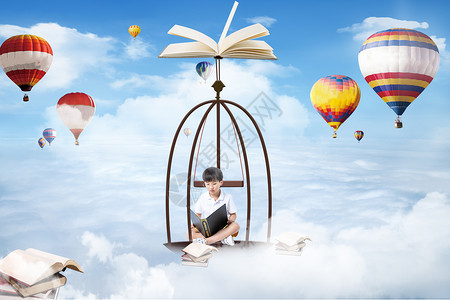 鸟笼气球读书开阔视野设计图片