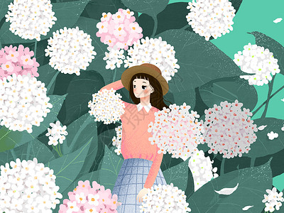 小清新风格春天在花丛中的女孩背景图片