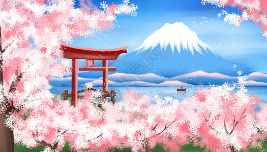 日本茶室日本樱花节插画