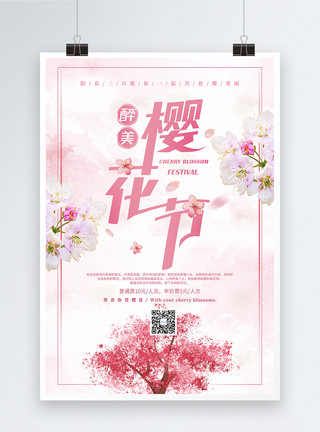 粉色唯美樱花季旅游海报模板