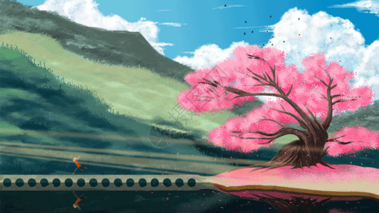 粉色樱花底纹春天风景gif高清图片