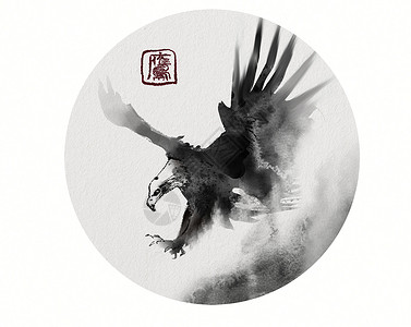水墨点素材手绘老鹰水墨创意中国风插画