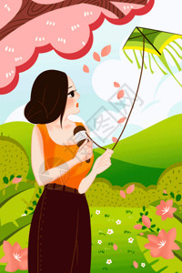 女生唱歌春天放风筝的女生高清图片