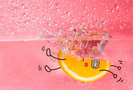 创意跳水跳水游泳的橙子插画