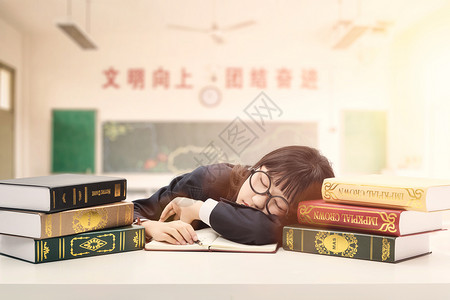 睡觉的学生休息高清图片素材