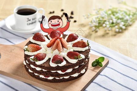 创意草莓蛋糕吃蛋糕的男孩插画