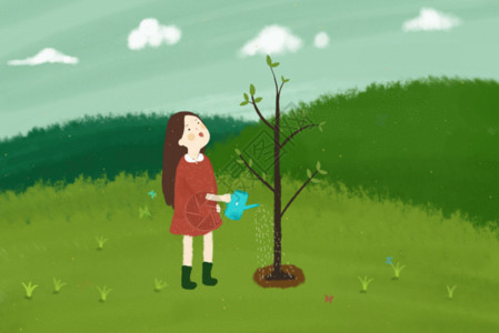 保护环境的女孩植树节高清图片