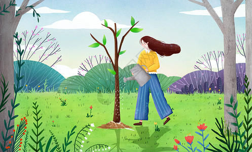 绿化花卉素材小清新植树节插画插画