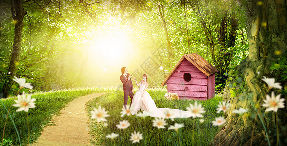 情侣森林情侣拍结婚照设计图片