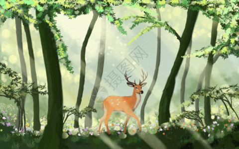 草地梦幻素材春天的鹿gif高清图片