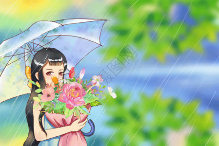 花束小清新春雨高清图片
