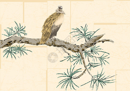 水墨的松树和鹰背景图片