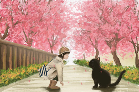 日系猫樱花大街gif高清图片