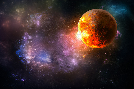 橙色星球光效宇宙星球插画