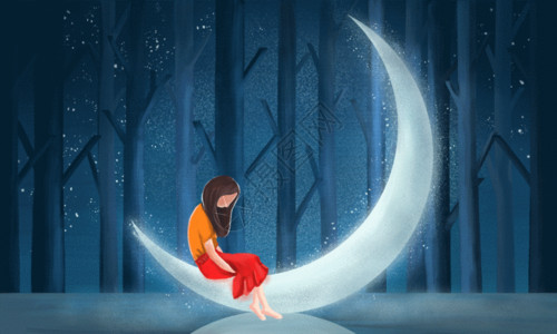 安静休息的女孩月光下的静谧gif高清图片