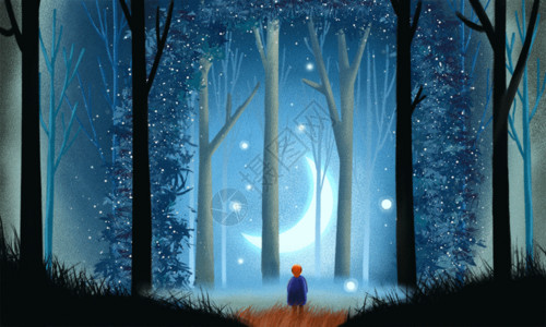 小男孩和月亮迷失的丛林高清图片