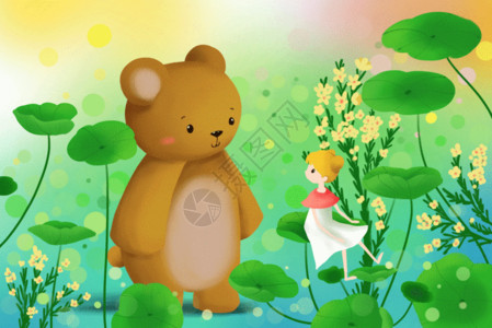 迪熊壁纸唯美春天女孩和小熊gif高清图片
