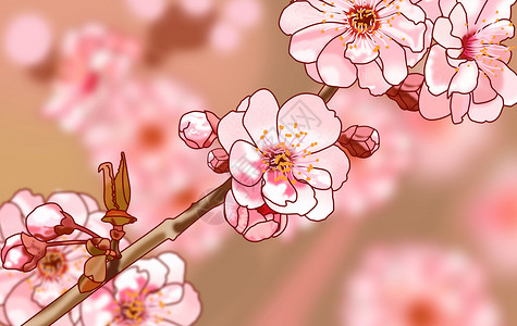 文艺清新樱花背景春天的樱花插画