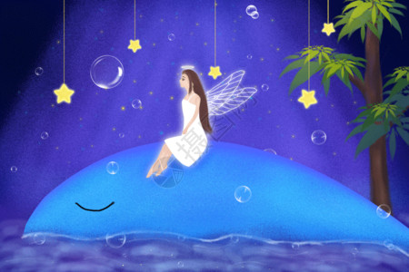 唯美清新女孩与鲸鱼插画梦幻天使gif高清图片