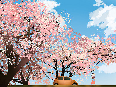 日本车日本樱花节插画
