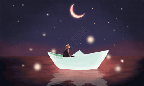 小纸船小男孩的漂流GIF高清图片