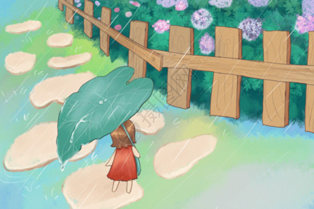 春天柳树下的小女孩和小燕子插画谷雨gif高清图片