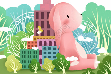 粉色童话奇妙的兔子小镇gif高清图片